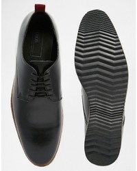 Asos Brand Derby Shoes In Black Leather With Red Back Pull