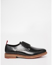 Asos Brand Derby Shoes In Black Leather With Red Cleated Sole