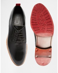 Asos Brand Derby Shoes In Black Leather With Red Cleated Sole