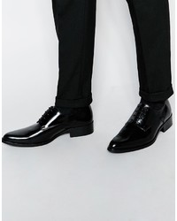 Asos Brand Pointed Derby Shoes In Black Leather