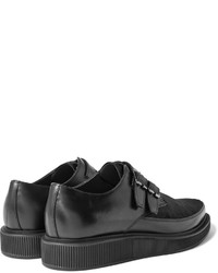 Lanvin Buckled Calf Hair Panelled Leather Derby Shoes
