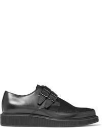 Lanvin Buckled Calf Hair Panelled Leather Derby Shoes
