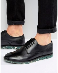 Asos Derby Shoe In Black Leather With Interest Sole