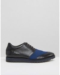 Asos Derby Shoes In Black Leather With Navy Mesh