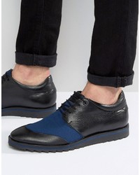 Asos Derby Shoes In Black Leather With Navy Mesh