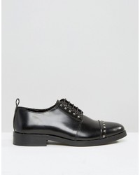 Asos Derby Shoes In Black Leather With Stud Detailing