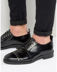 Asos Derby Shoes In Black Leather With Stud Detailing