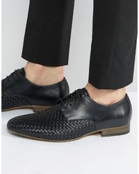 Asos Derby Shoes In Black Leather With Weave Detail