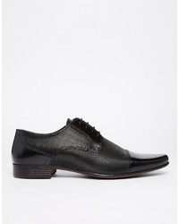 Asos Derby Shoes In Black Textured Leather With Toe Cap