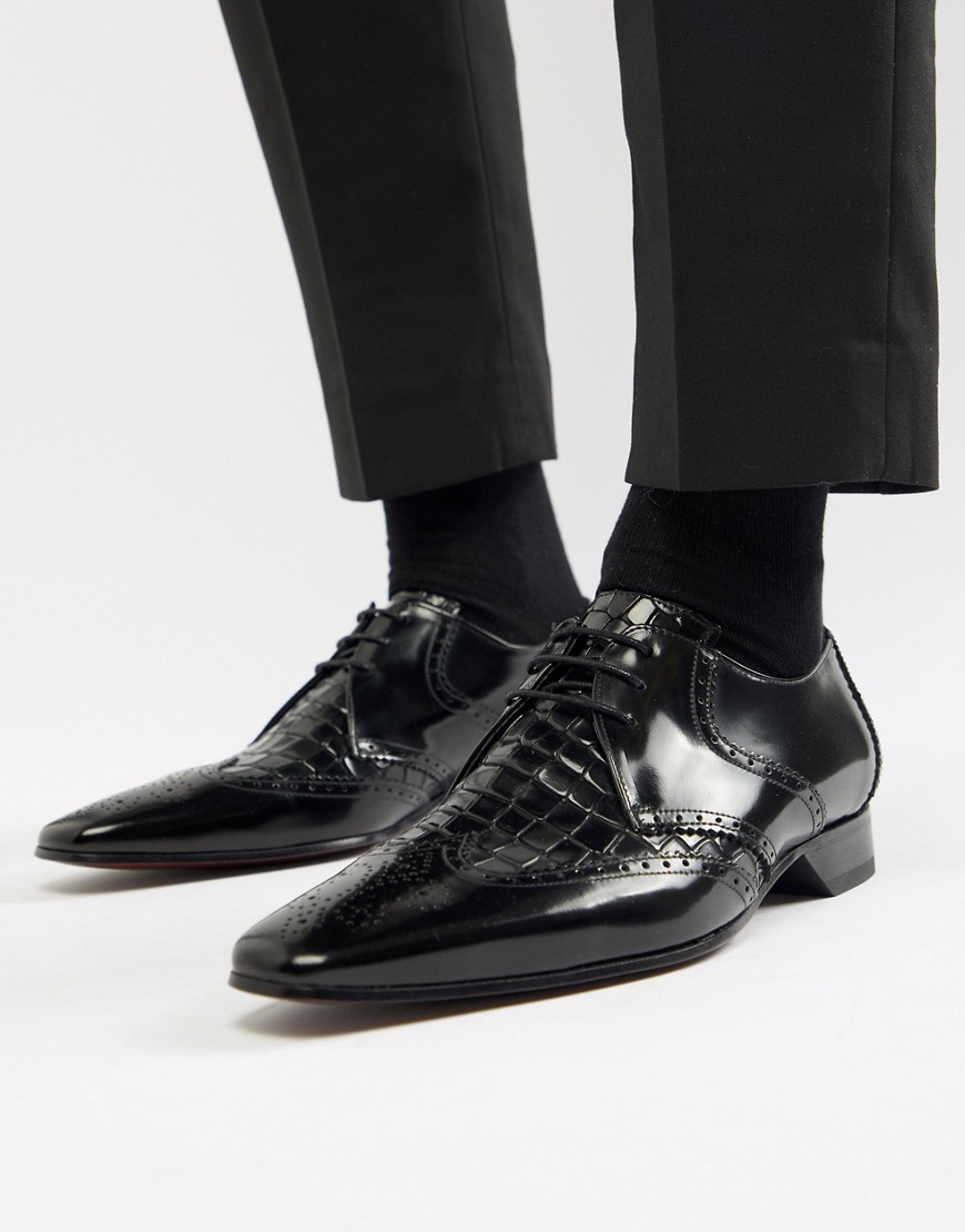 Jeffery West Escobar Brogue Shoes In Black Croc, $171 | Asos | Lookastic