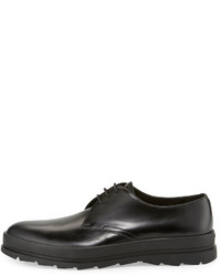 Prada Leather Plain Toe Derby Shoe Black