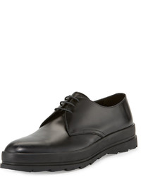 Prada Leather Plain Toe Derby Shoe Black