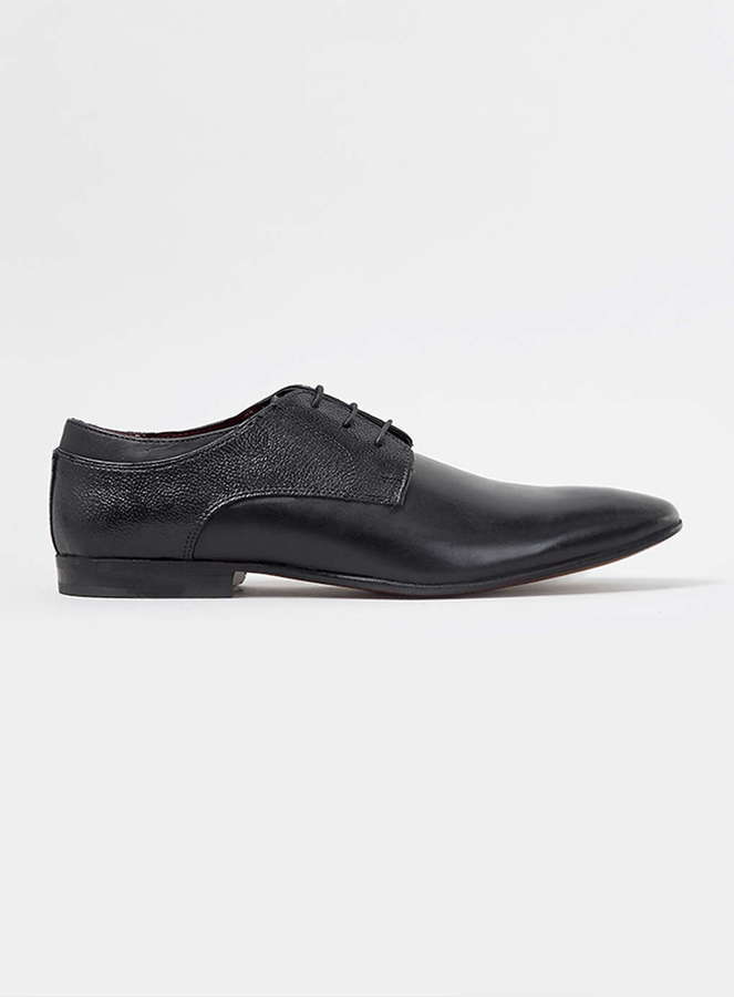 Topman Black Leather Derby Shoes, $90 | Topman | Lookastic