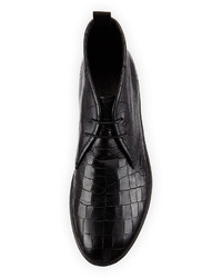 Giorgio Armani Croc Stamped Leather Chukka Boot Black