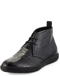 Giorgio Armani Croc Stamped Leather Chukka Boot Black