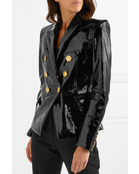 Balmain Double Breasted Patent Leather Blazer