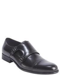 Kenneth Cole New York Black Leather Dual Monk Strap Tribal Chief Loafers