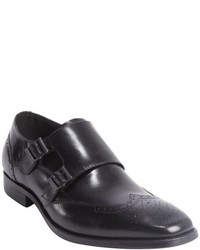 Kenneth Cole New York Black Leather Lock Up Monk Strap Loafers