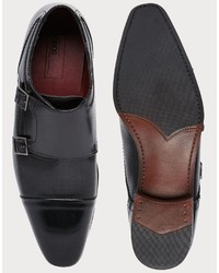 Asos Brand Double Monk Shoes In Black Leather