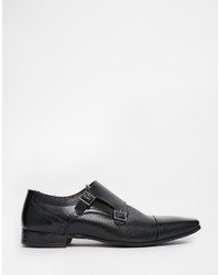 Asos Brand Double Monk Shoes In Black Leather
