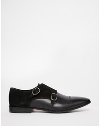 Asos Brand Monk Shoes In Black Leather