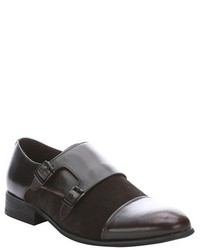 Kenneth Cole New York Brown Leather And Suede Monk Strap Fast En Up Loafers