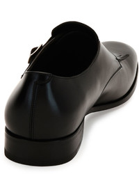 Salvatore Ferragamo Calfskin Double Monk Strap Loafer With Kiltie Detail Black