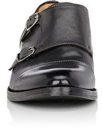 Antonio Maurizi Cap Toe Double Monk Strap Shoes Black Size 7