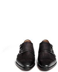 Magnanni Flat Toe Cap Leather Monk Strap Shoes