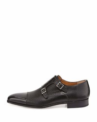 Magnanni For Neiman Marcus Hand Antiqued Double Monk Loafer Black