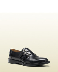 Gucci Black Leather Monk Strap Shoe