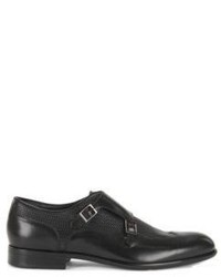 Hugo Boss Manmok Italian Calfskin Double Monk Strap Dress Shoes 9 Black