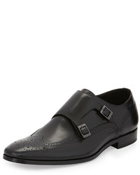 Hugo Boss Maxo Leather Wing Tip Monk Strap Shoes Black | Where to buy ...