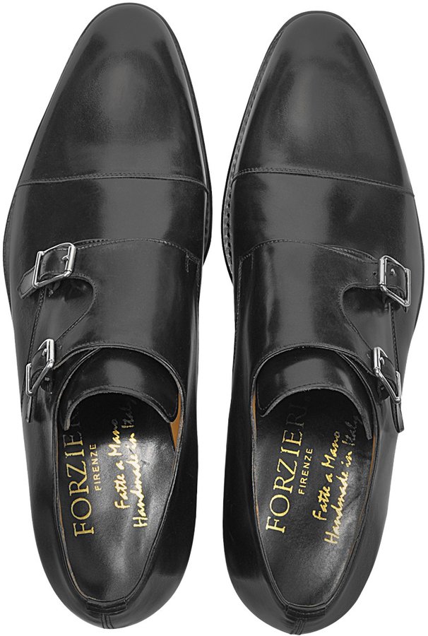 Forzieri Italian Handcrafted Black Leather Monk Strap Shoes, $665 ...