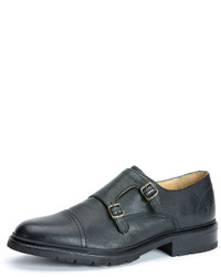 Frye James Leather Double Monk Shoe Black
