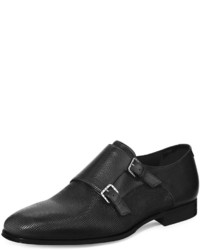 Stefano Ricci Leather Double Monk Strap Loafer Black