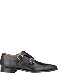 Barneys New York Leather Double Monk Strap Shoes Black Size 95