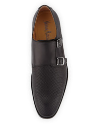 Neiman Marcus Logan Double Monk Perforated Leather Loafer Black
