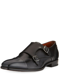 Ermenegildo Zegna Milano Double Monk Leather Shoe Black