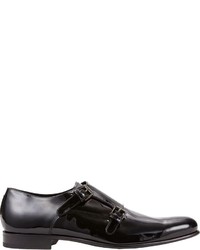Barneys New York Patent Double Monk Shoes Black Size 10