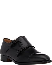 Barneys New York Saffiano Cap Toe Double Monk Shoes Black