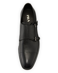 Prada Saffiano Leather Double Monk Shoe Black