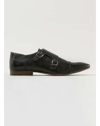 Topman Black Leather Monk Shoes