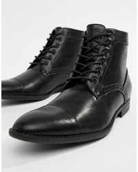 ASOS DESIGN Lace Up Boots In Black Faux Leather