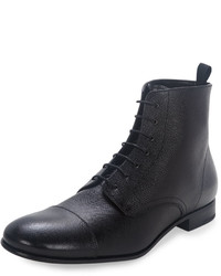 Prada Saffiano Leather Lace Up Boot Black