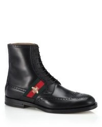 Gucci Strand Bee Web Leather Boots