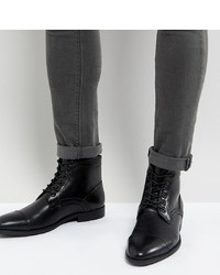 ASOS DESIGN Wide Fit Lace Up Boots In Black Faux Leather