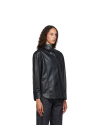 LVIR Black Faux Leather Oversized Shirt