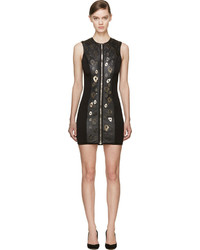 Anthony Vaccarello Black Leather Zip Front Biker Dress