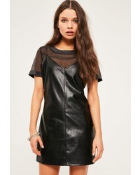 Missguided Petite Black Faux Leather Cami Overlay Dress
